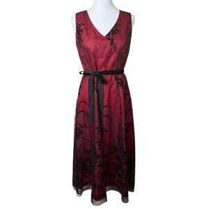 Coldwater Creek Red Black Dress 6P Whimsigoth Punk Velvet Accents Fairy Grunge